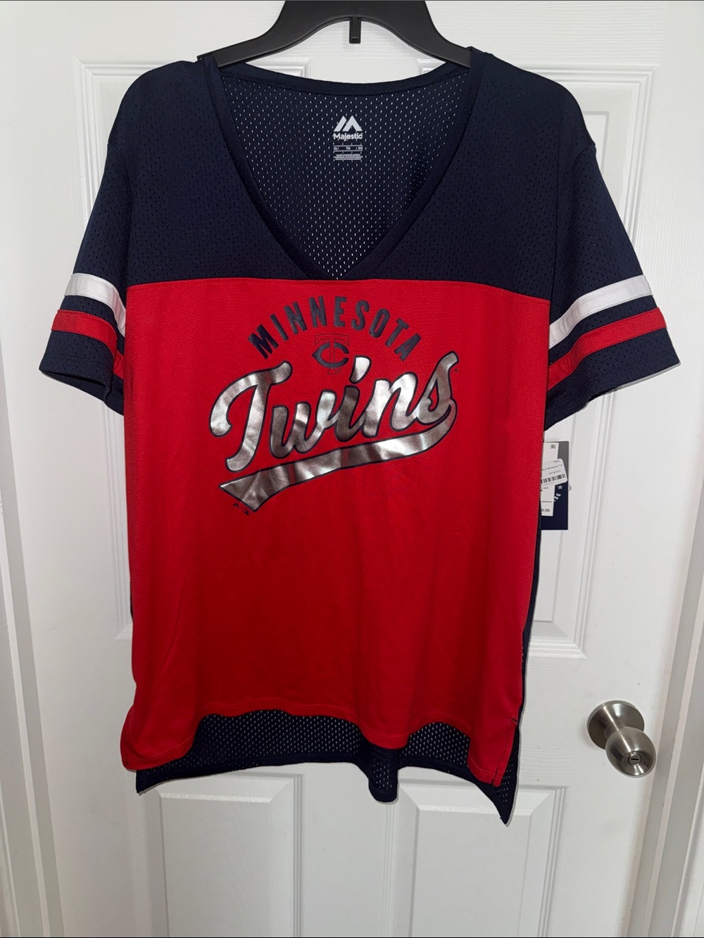 Majestic Minnesota Twins Red & Navy Women's Jersey Top